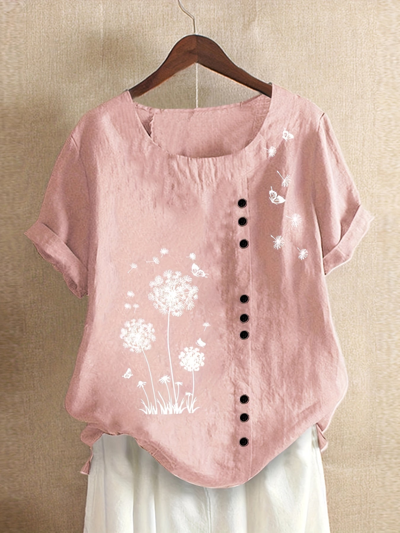 Crew Neck Short Sleeve T-Shirt For Spring & Summer