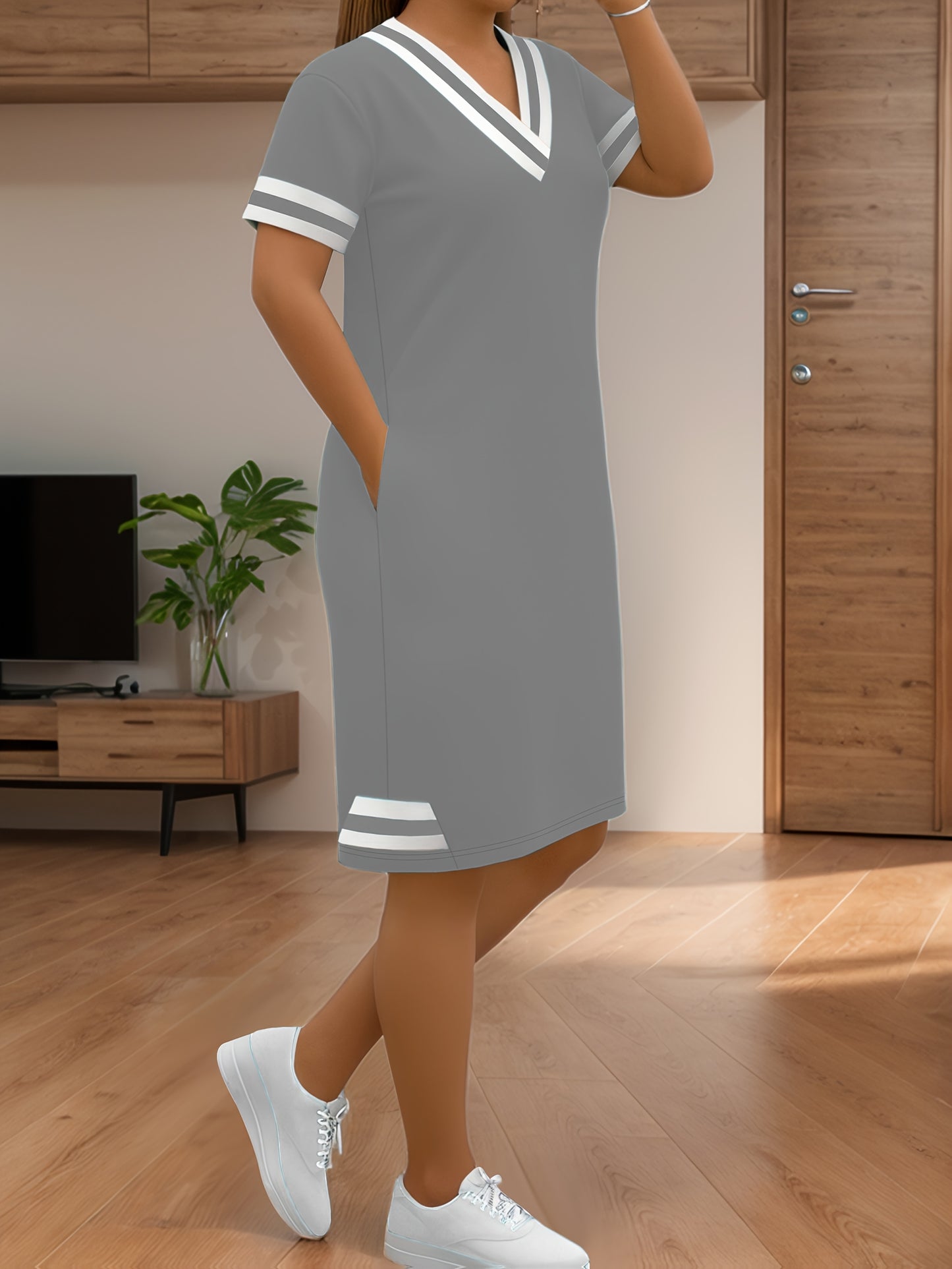 Short Sleeve, V-Neck With Pocket Summer Dress