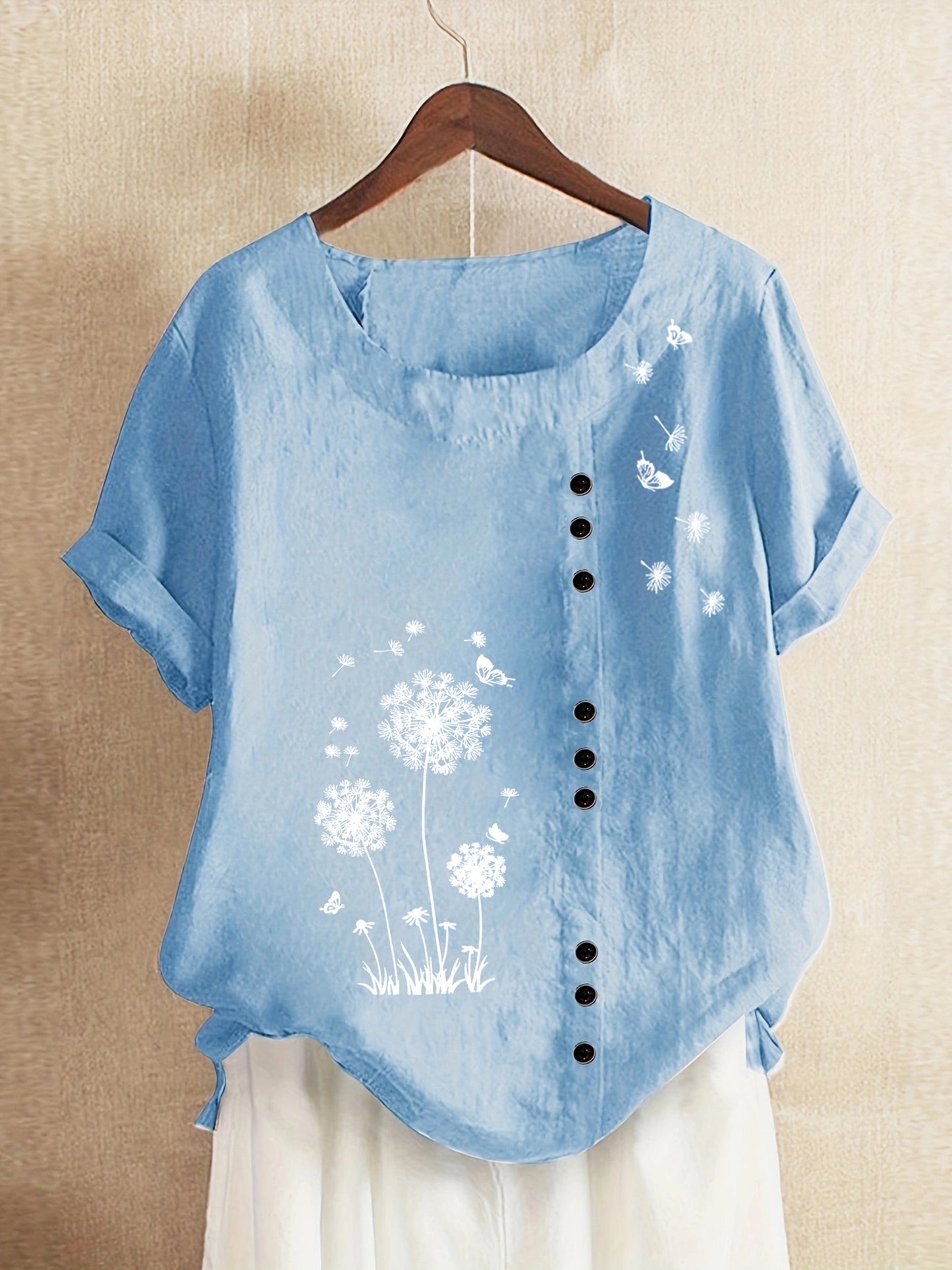 Crew Neck Short Sleeve T-Shirt For Spring & Summer