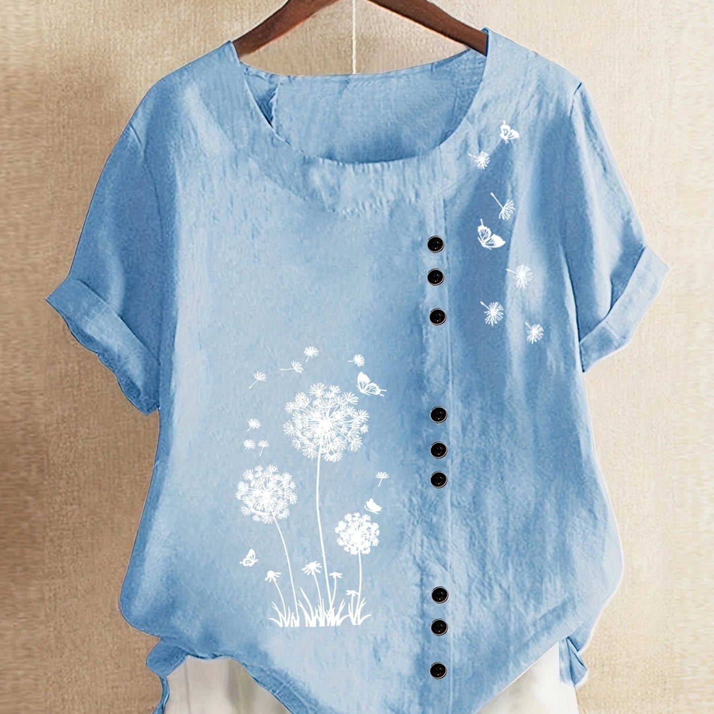 Crew Neck Short Sleeve T-Shirt For Spring & Summer