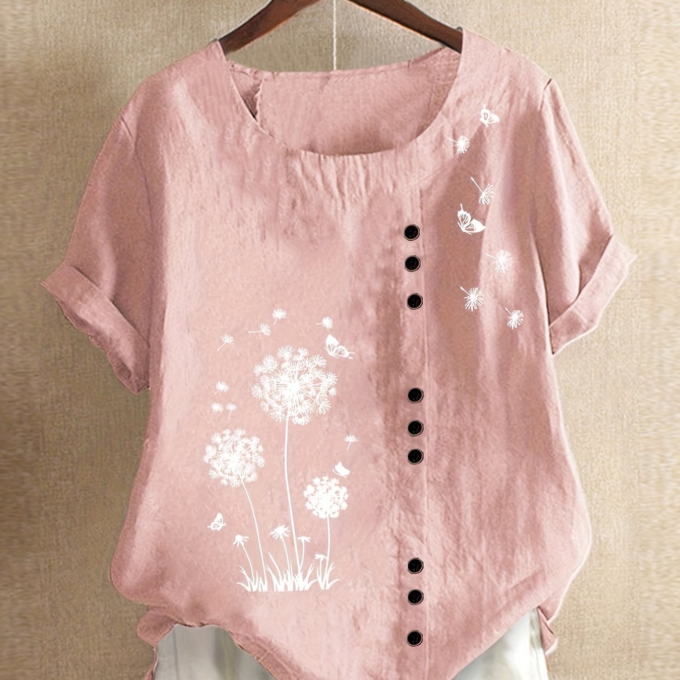 Crew Neck Short Sleeve T-Shirt For Spring & Summer