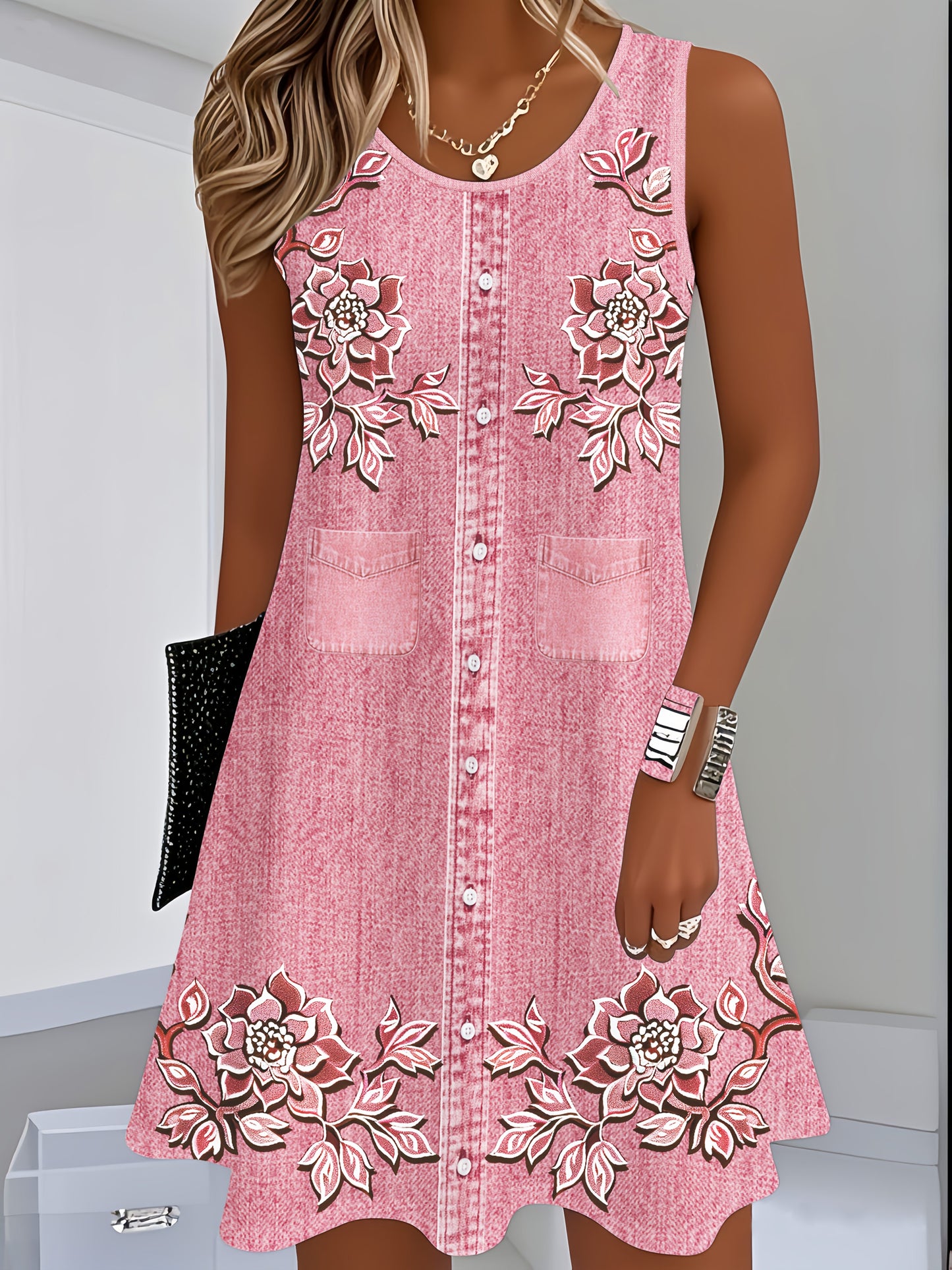 Summer Short Sleeve Round Neck Jeans Dress