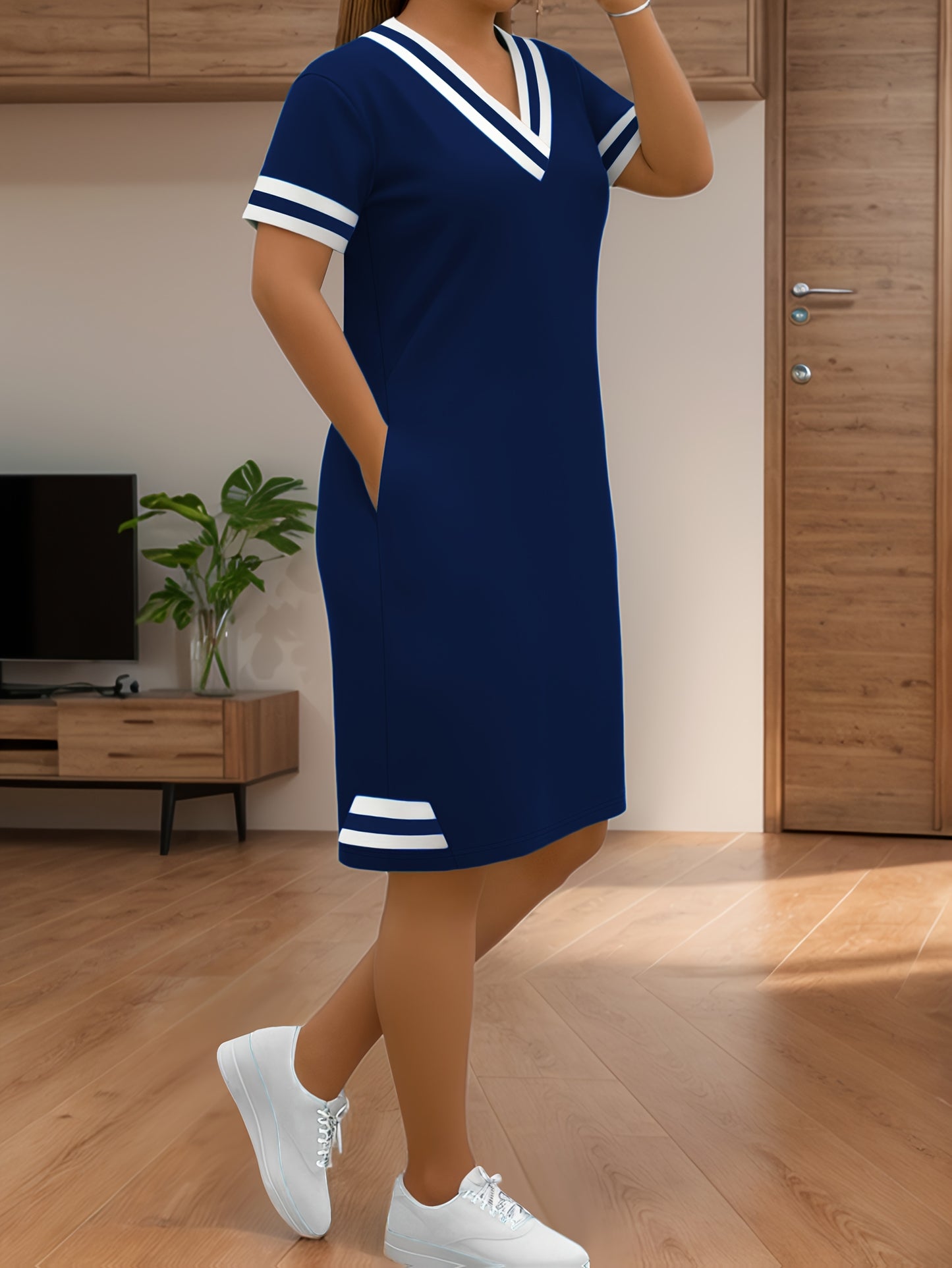 Short Sleeve, V-Neck With Pocket Summer Dress