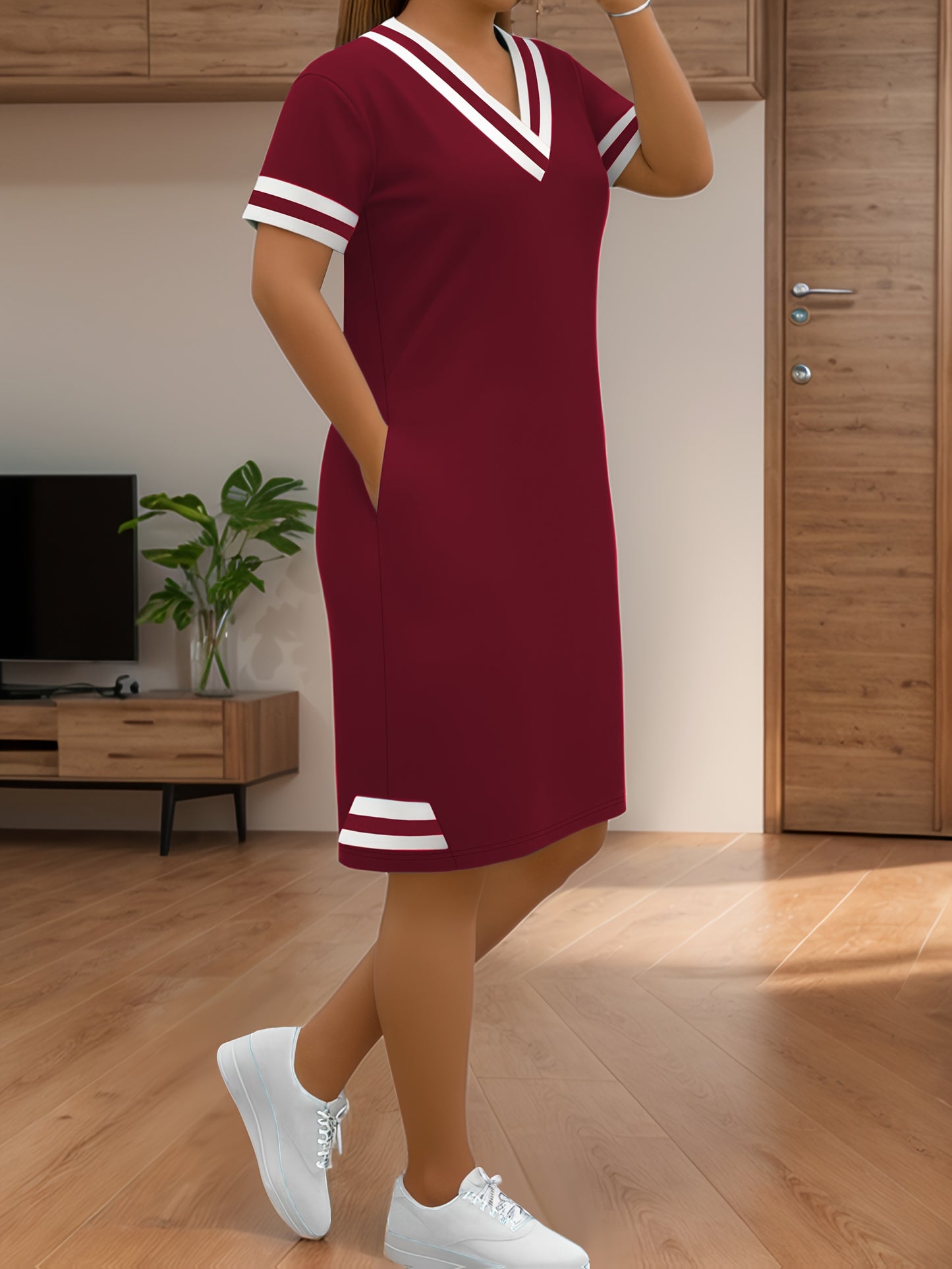 Short Sleeve, V-Neck With Pocket Summer Dress