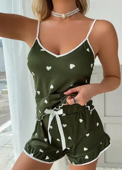 Summer Pyjama Set Large Size Vest Shorts Women's Suspenders Soft Casual Cute