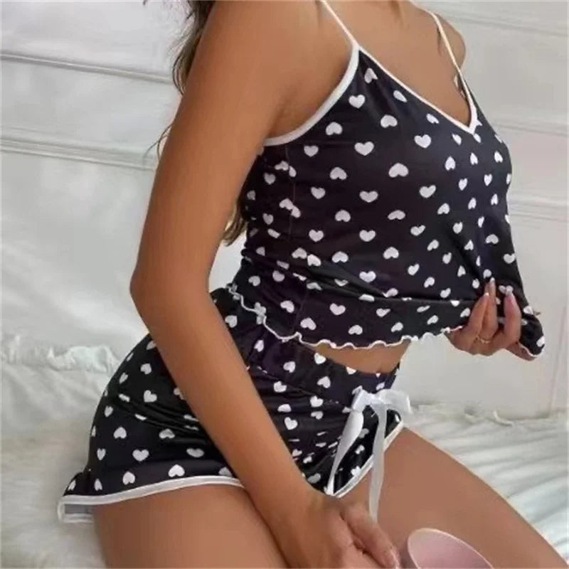 Summer Pyjama Set Large Size Vest Shorts Women's Suspenders Soft Casual Cute