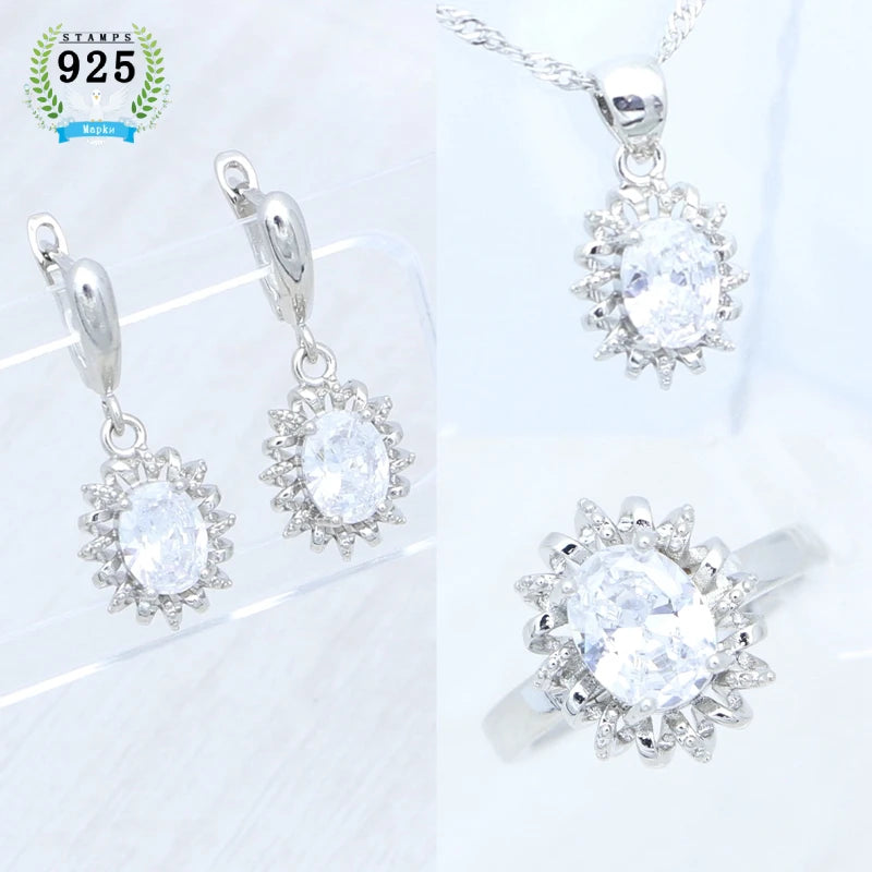 Egg Cubic Zirconia Pink Jewelry Kit 925 Sterling Silver Earrings Adjustable Ring Pendant Woman Engagement Gift Free Jewelry Box