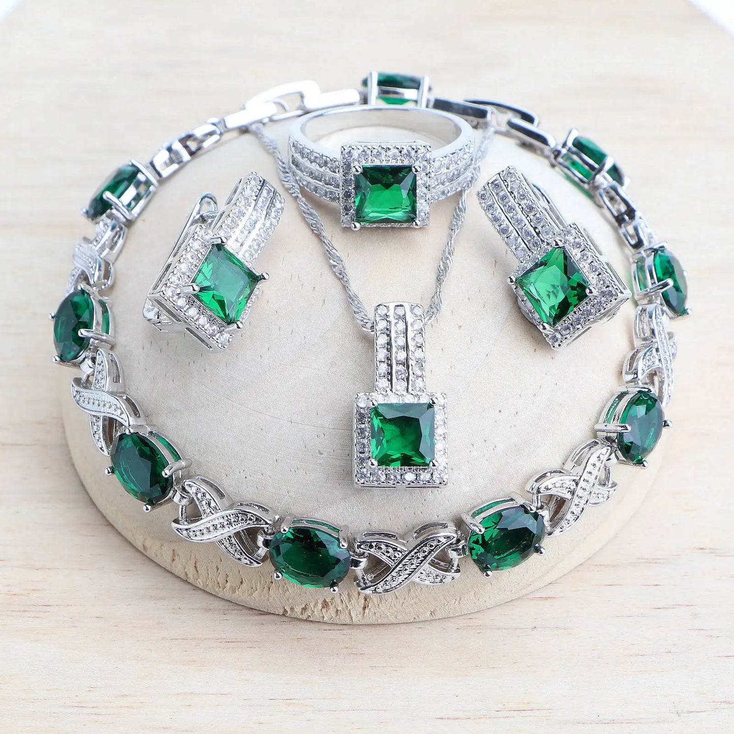 4Sets Silver 925 Fine Costume Jewellery Earrings Rings Bracelets Pendant Necklace