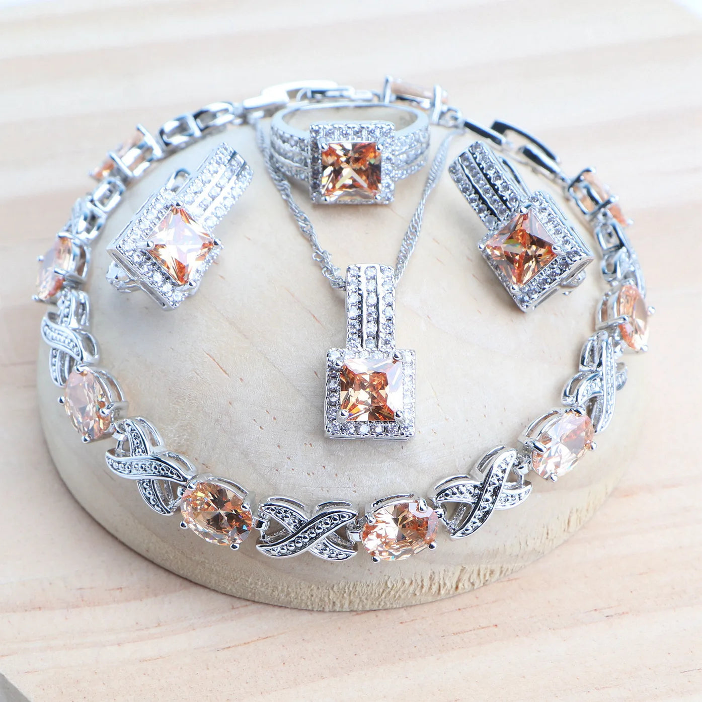 4Sets Silver 925 Fine Costume Jewellery Earrings Rings Bracelets Pendant Necklace