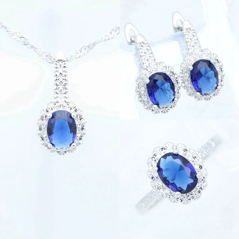Garnet Ring Earrings Pendant Necklace Sweet Jewelry 925 Sterling Silver Jewelry 3Set