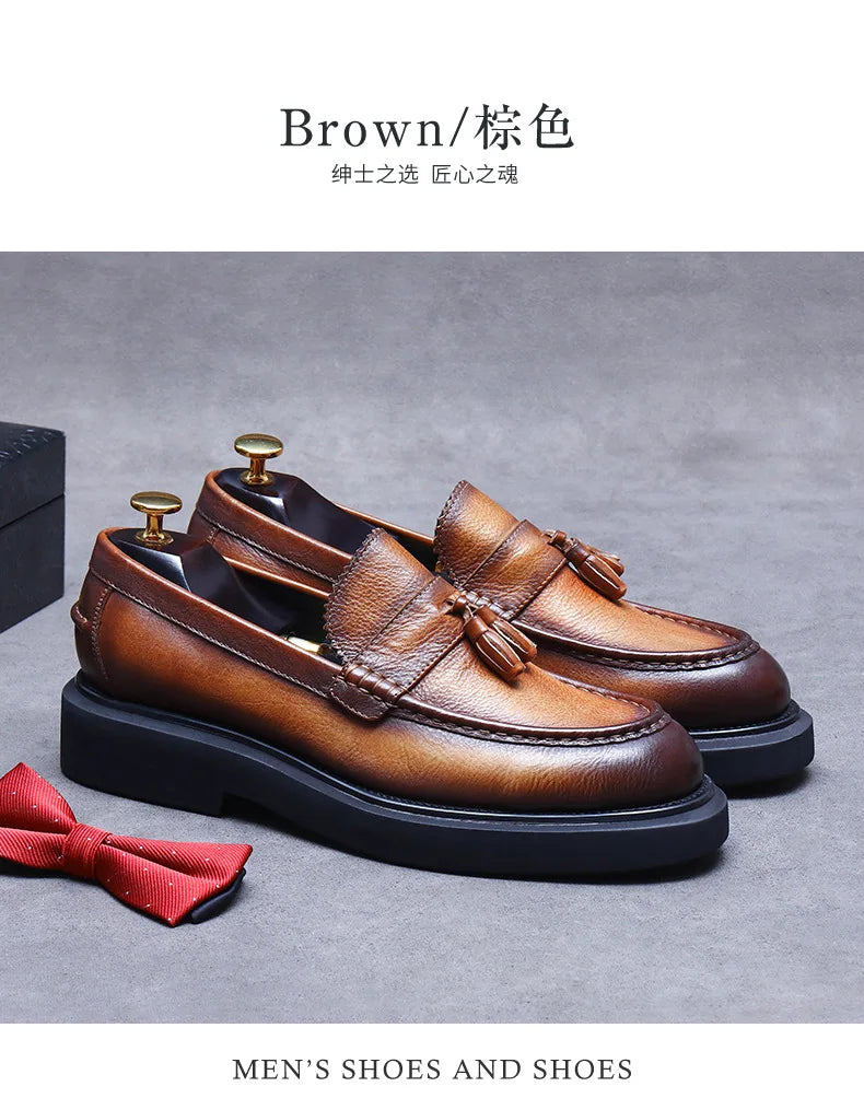 Soft Leather Elegant Mens Dress Loafers Shoes Luxury Genuine Leather Shoes