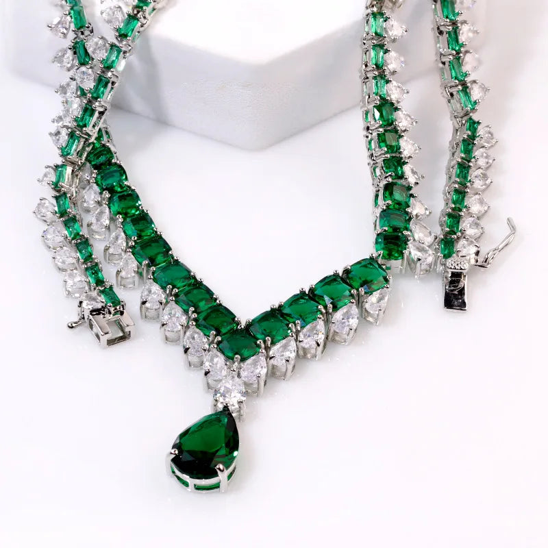 French vintage emerald green zircon high-end party collarbone necklaces