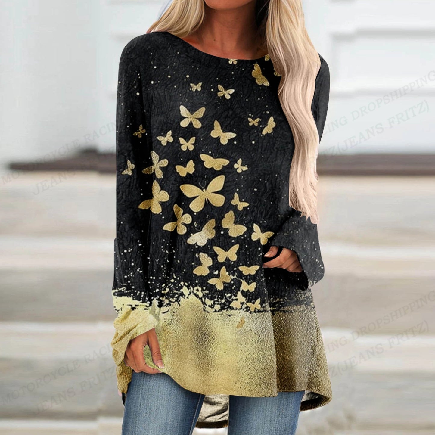 Golden Fashion T-shirt Loose Long Tops Luxury Oversized Dress