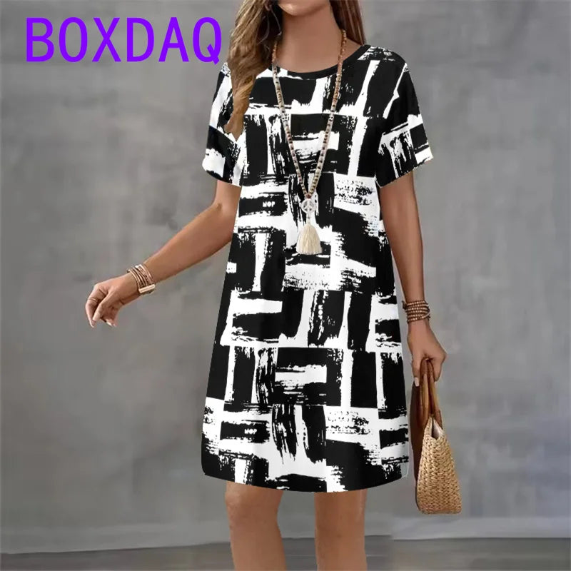 Elegant Beautiful Mini Short Sleeve O-Neck Print Dress