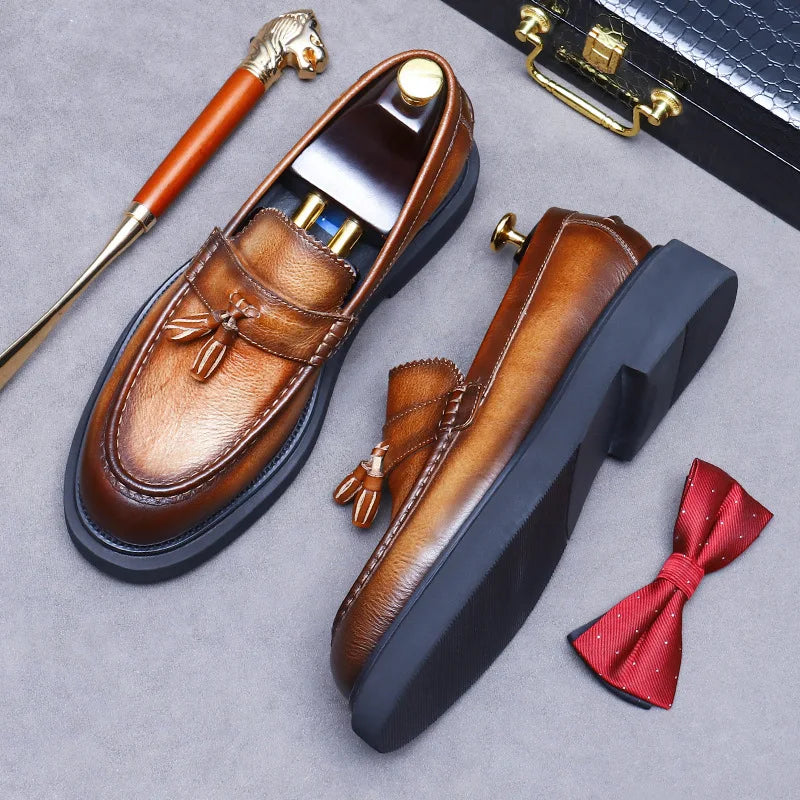 Soft Leather Elegant Mens Dress Loafers Shoes Luxury Genuine Leather Shoes