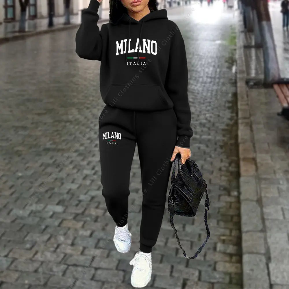 Women's Sets 2pcs Hoodies Outfits MILANO Letter Print Tracksuit