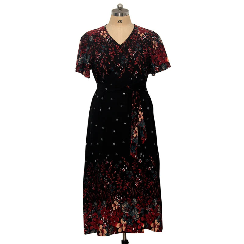 V Neck Short Sleeve Dress Curvy Woman Plus Size Women Clothing