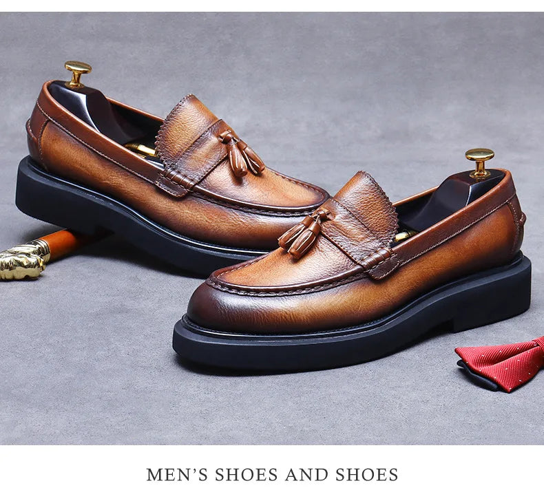 Soft Leather Elegant Mens Dress Loafers Shoes Luxury Genuine Leather Shoes