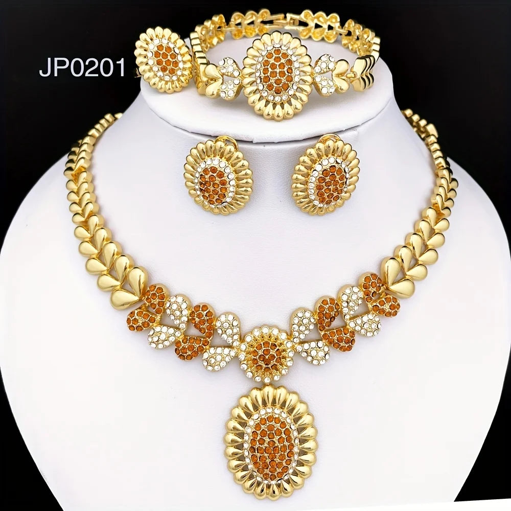 Women Necklaces Earrings Ring Bracelet 4Pcs Jewelry Sets