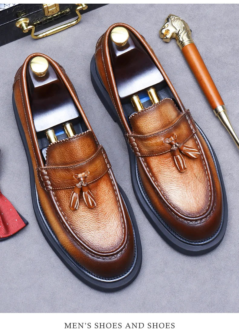 Soft Leather Elegant Mens Dress Loafers Shoes Luxury Genuine Leather Shoes