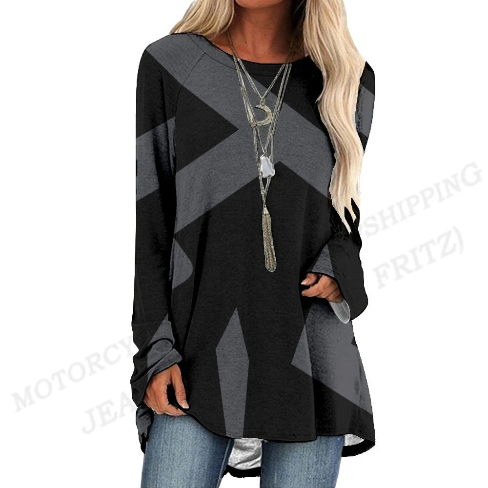 Fashion T-shirt Long Sleeve Tunics Graphic Top