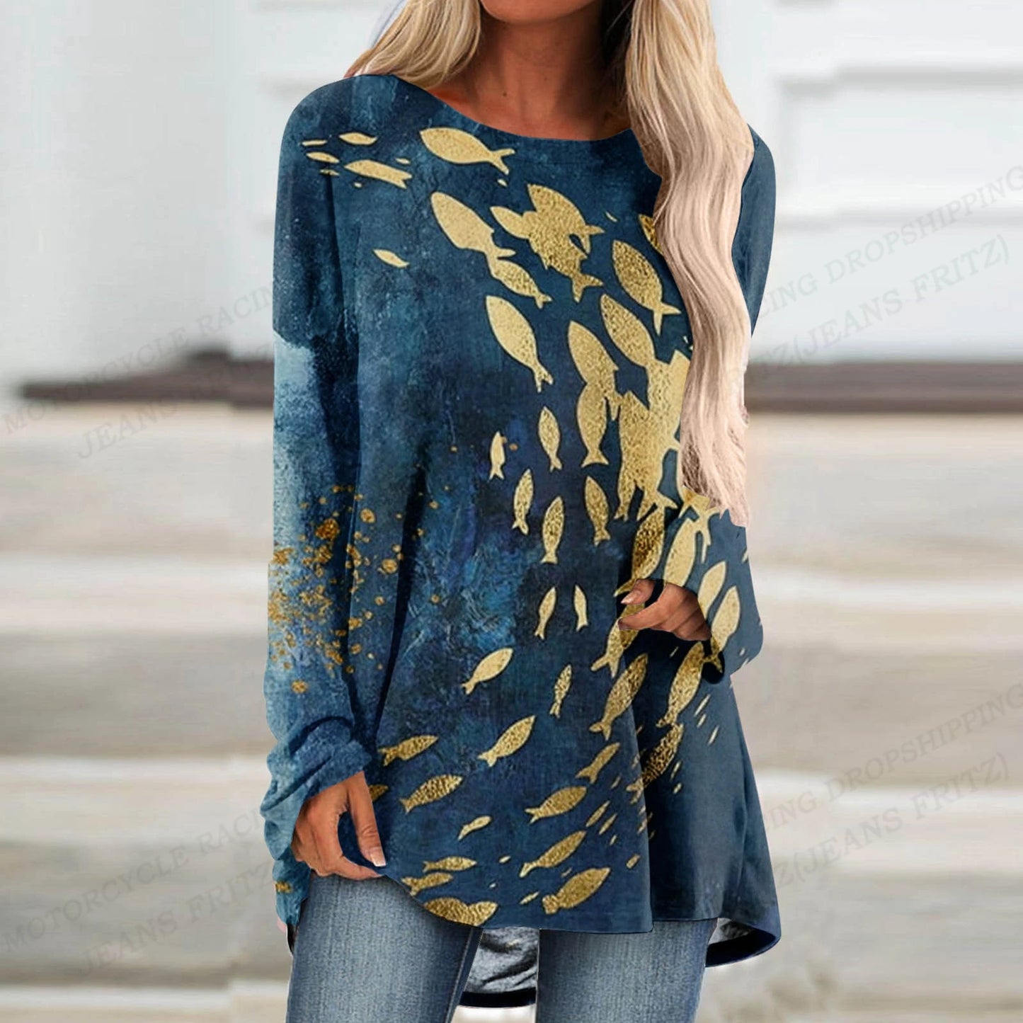 Golden Fashion T-shirt Loose Long Tops Luxury Oversized Dress