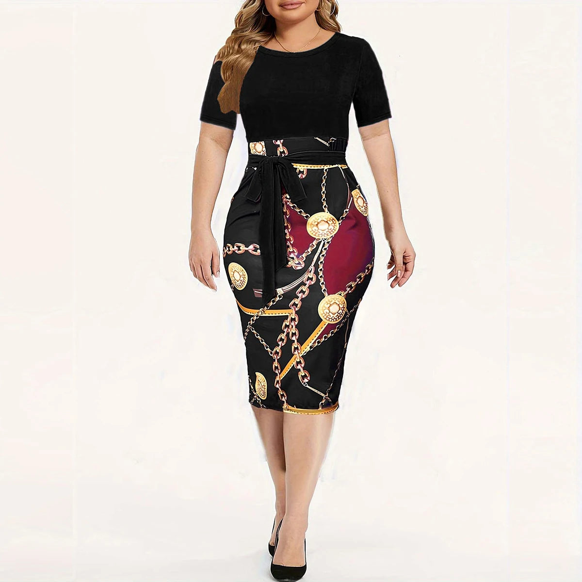 Short Sleeve Round Neck Slight Stretch With Belt