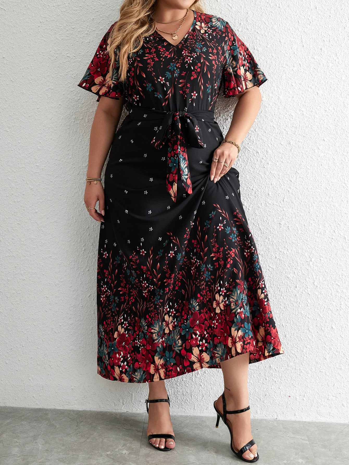 Plus Size Summer V Neck Short Sleeve Dress