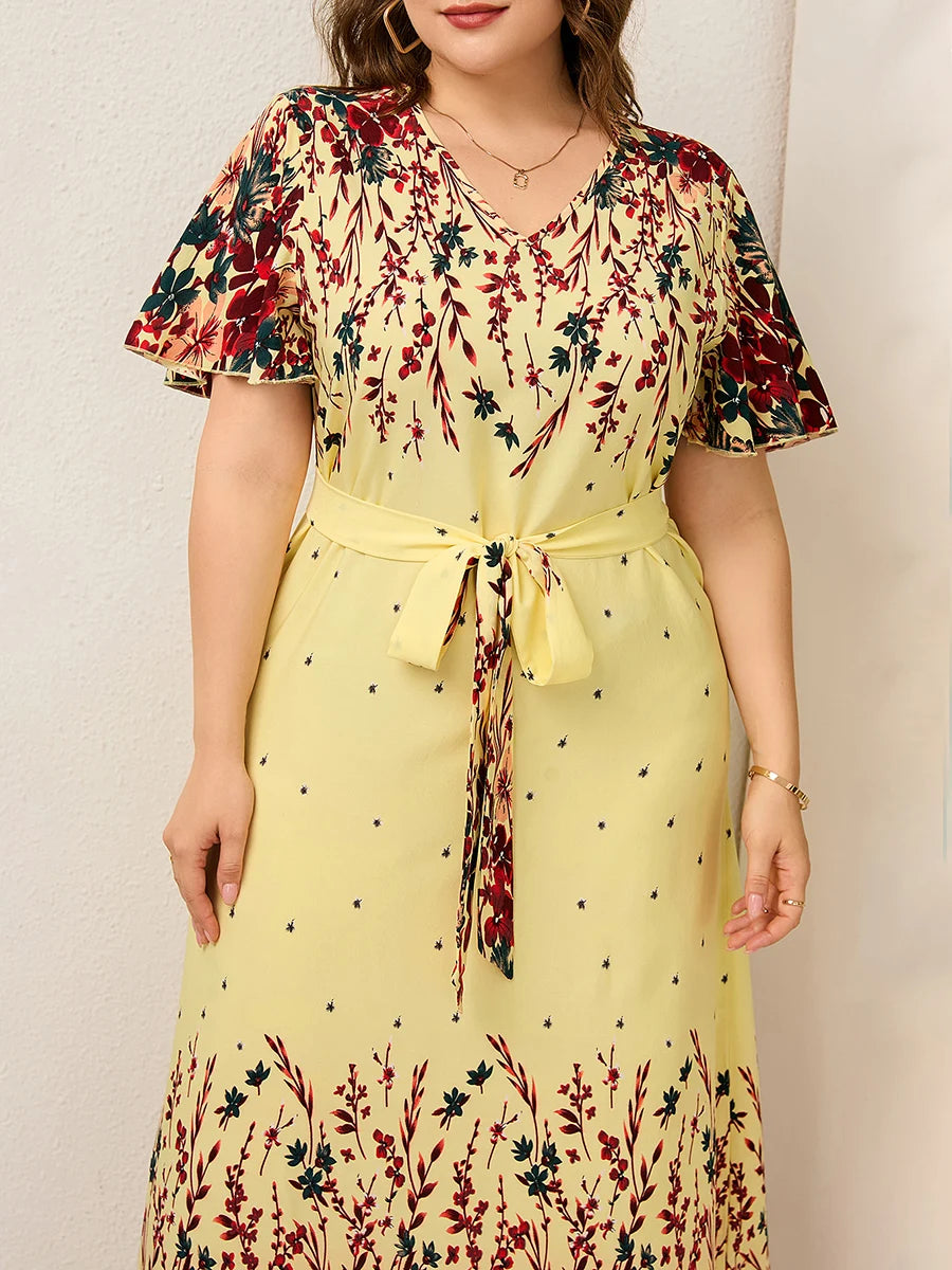 V Neck Short Sleeve Dress Curvy Woman Plus Size Women Clothing