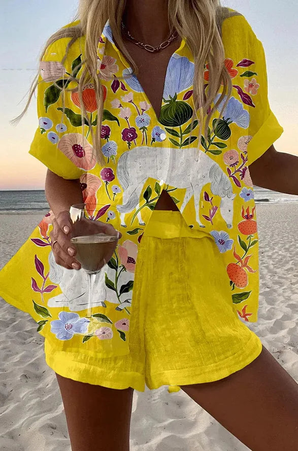 Summer Short Sleeve Shirt Beach Vacation Style 2-Piece Set
