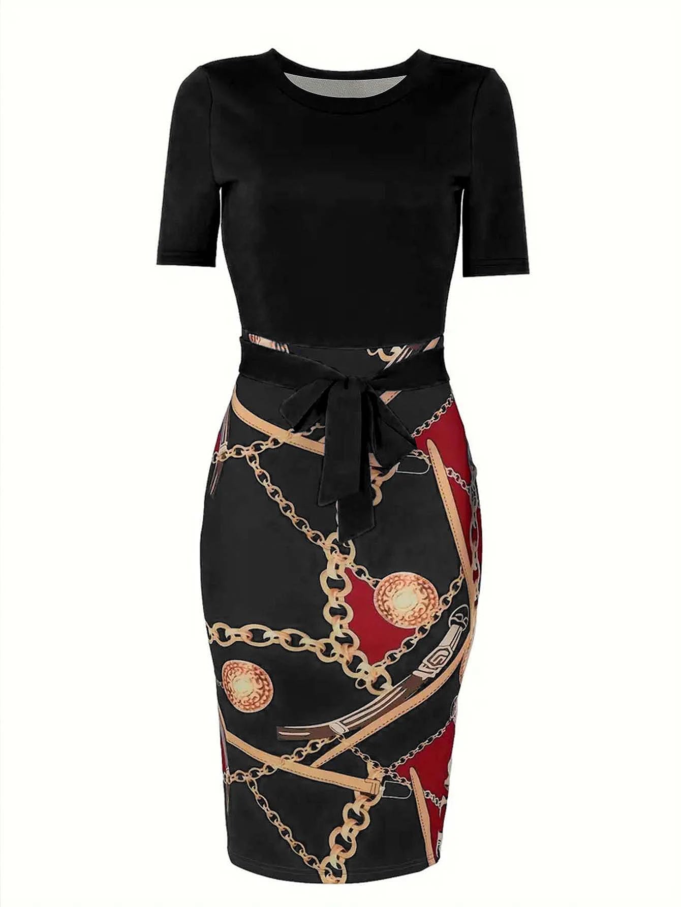 Short Sleeve Round Neck Slight Stretch With Belt