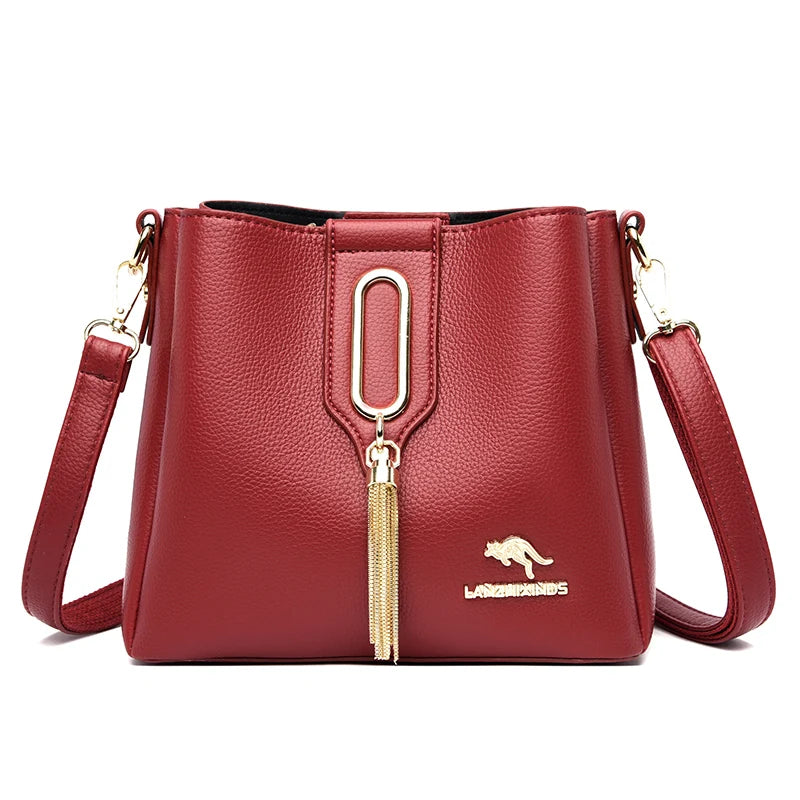 High Quality Leather Three layers Ladies Shoulder Crossbody Bag