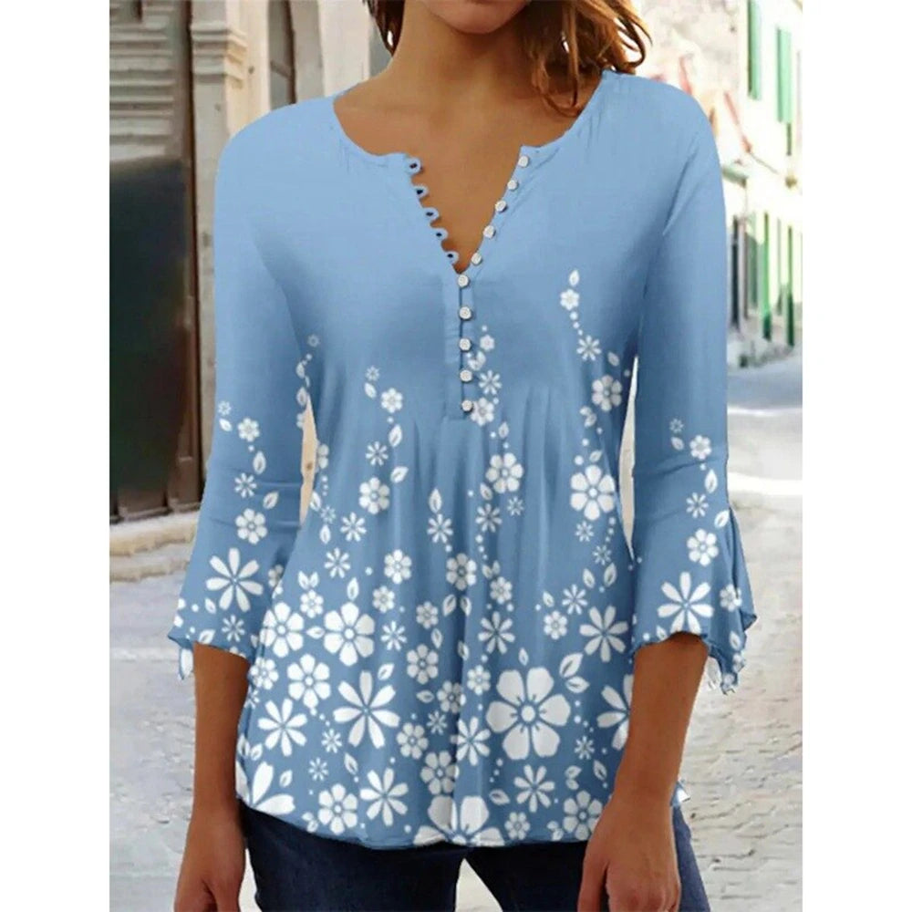 Summer Street Fashion Button-Down Comfortable Seven-Quarter Sleeve Top