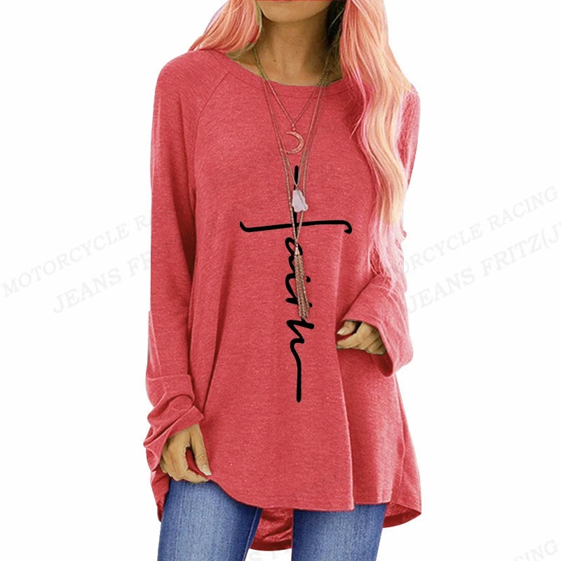 Christian Cross T shirt Long Sleeve Oversized