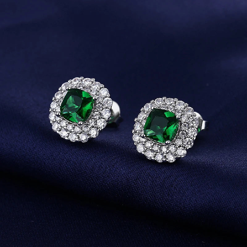 Luxury Jewelry Sets Ring Earrings Necklace with Emerald Zircon 925 Silver Jewelry