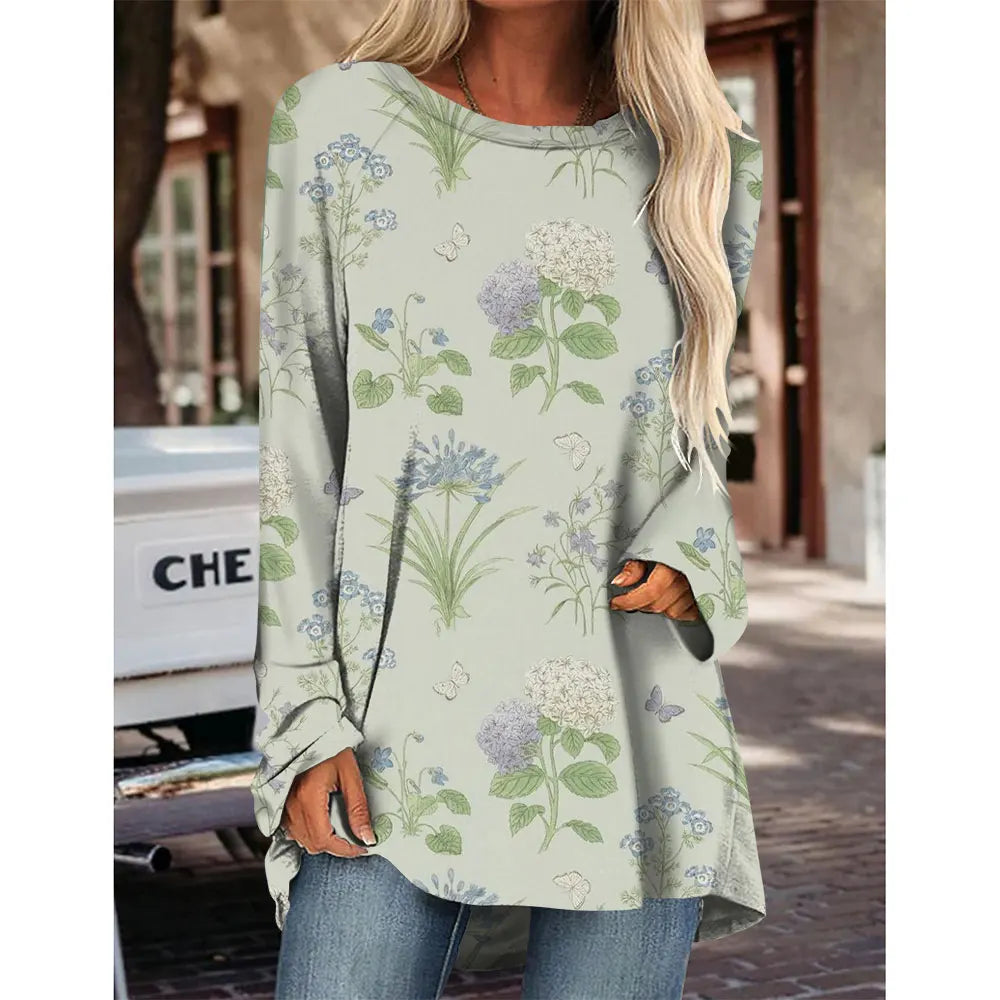 Round Neck Long Sleeve Blouse