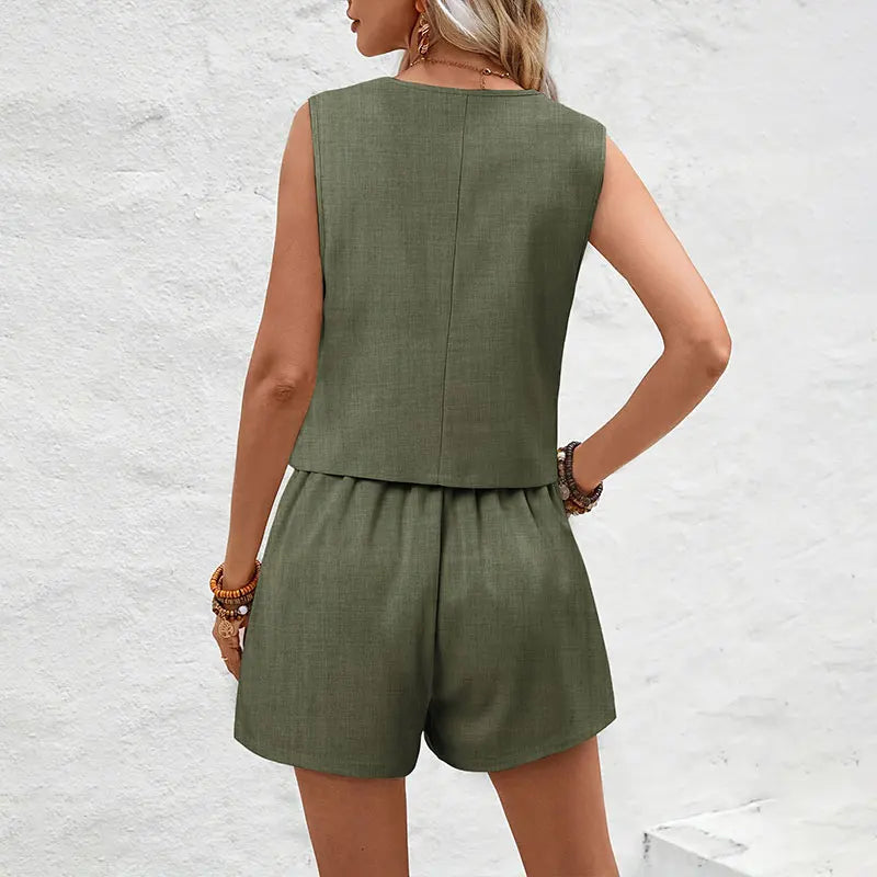 Summer Waistcoat Shorts Sleeveless High Waist Dress