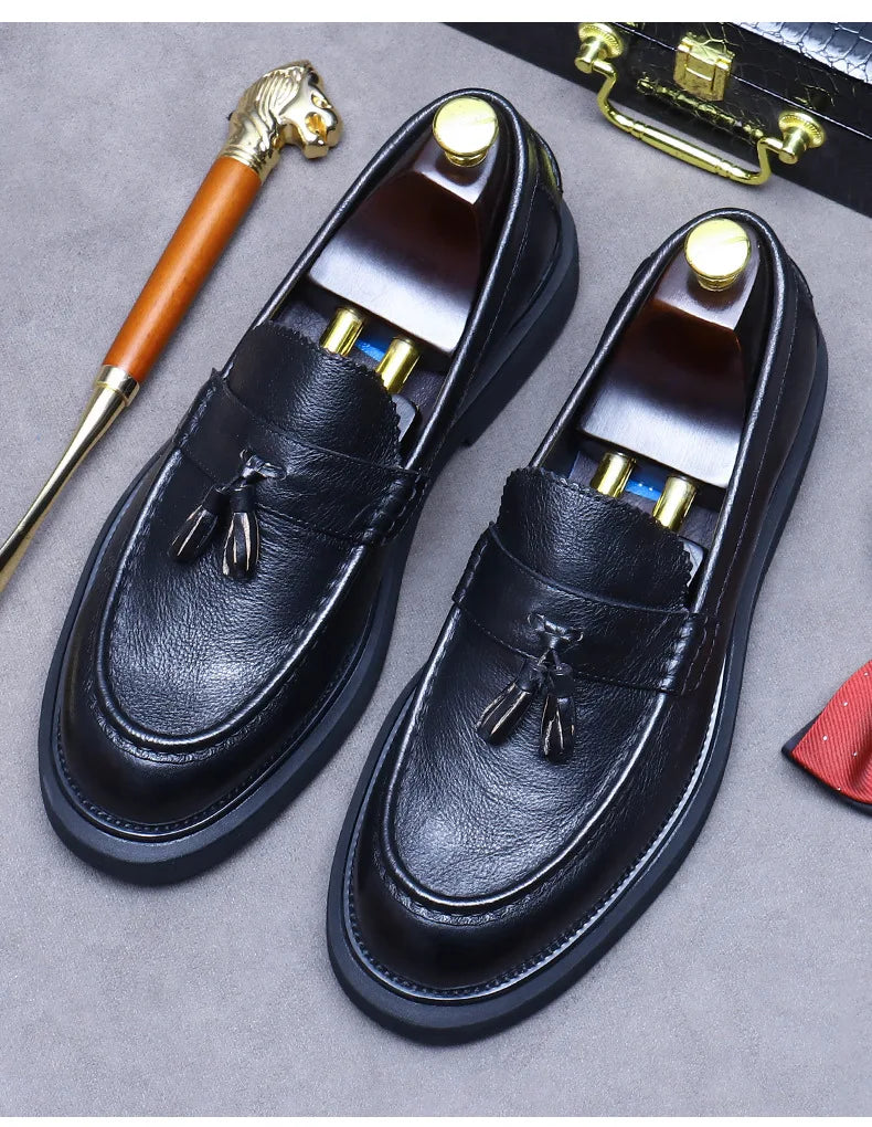 Soft Leather Elegant Mens Dress Loafers Shoes Luxury Genuine Leather Shoes