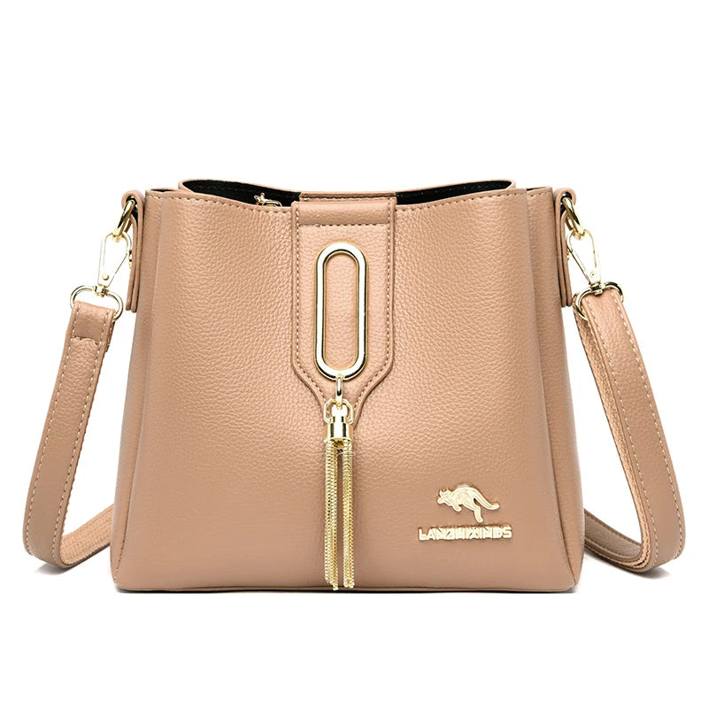 High Quality Leather Three layers Ladies Shoulder Crossbody Bag
