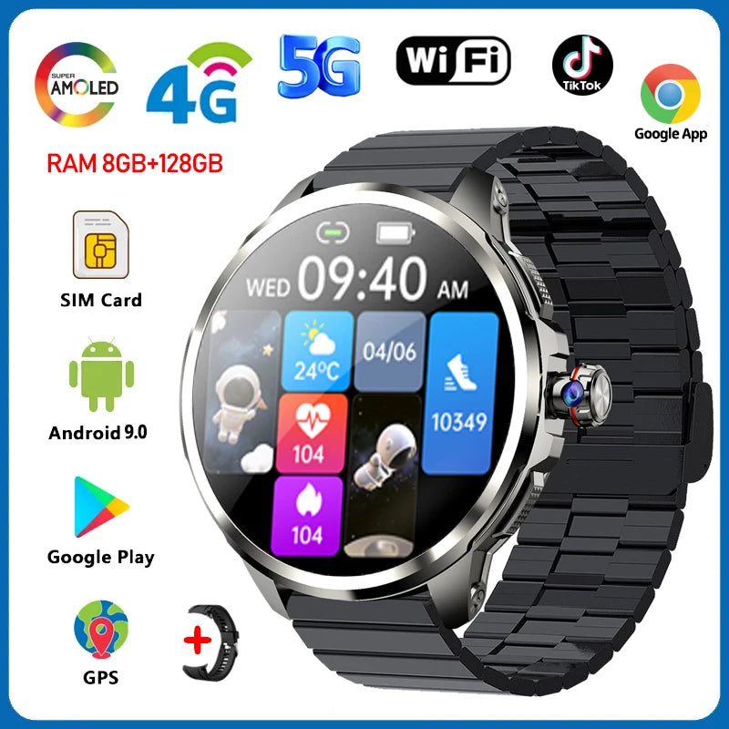 5G/4G Full Netcom 8GB+128GB RAM Smart Watch 1.95 inch 2100mah Battery 900W Camera GPS WIFI Google APPS Smartwatch