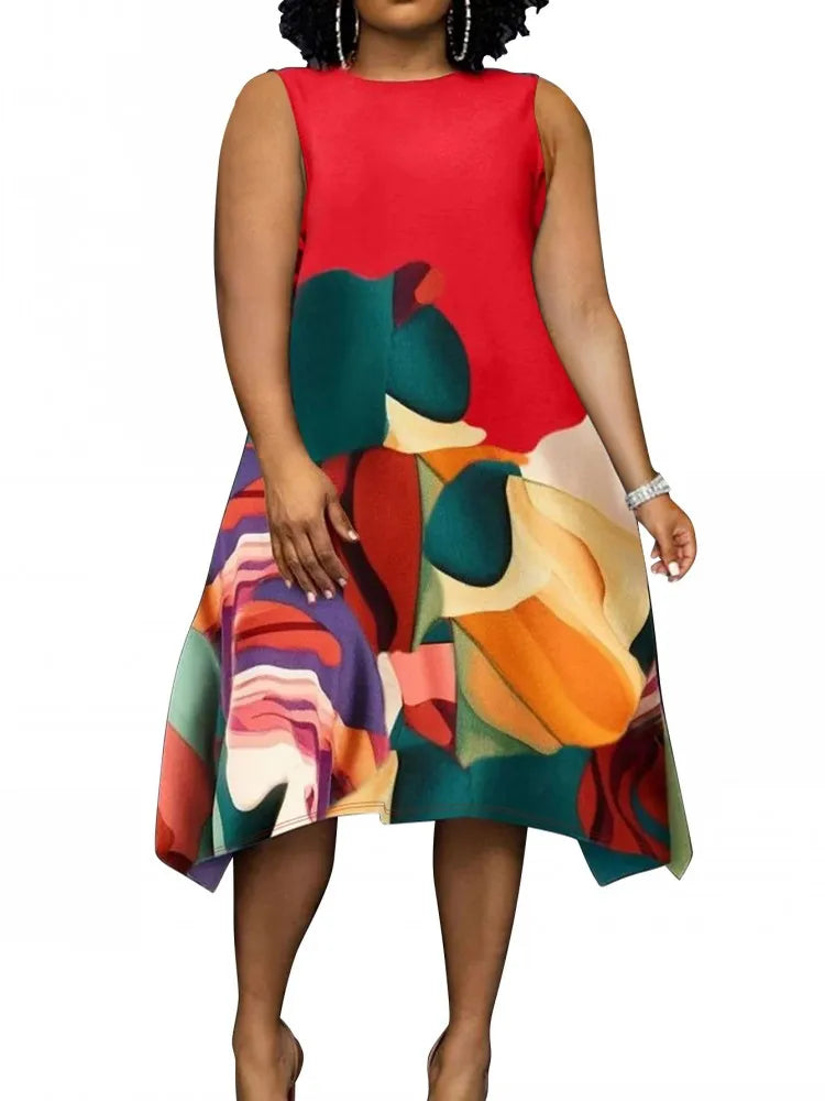 Plus Size Summer Sleeveless Street Style Midi Dress