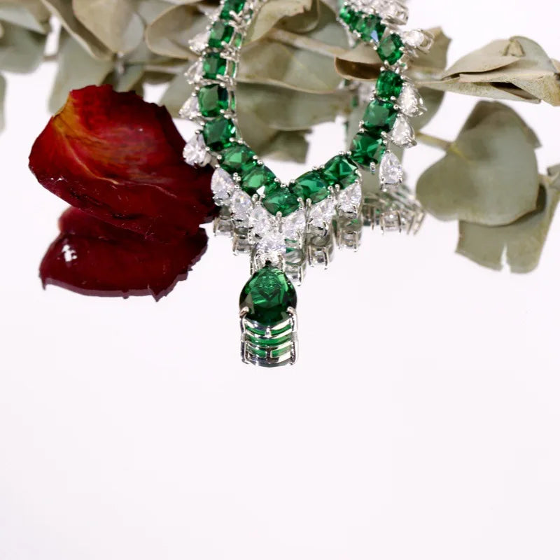 French vintage emerald green zircon high-end party collarbone necklaces