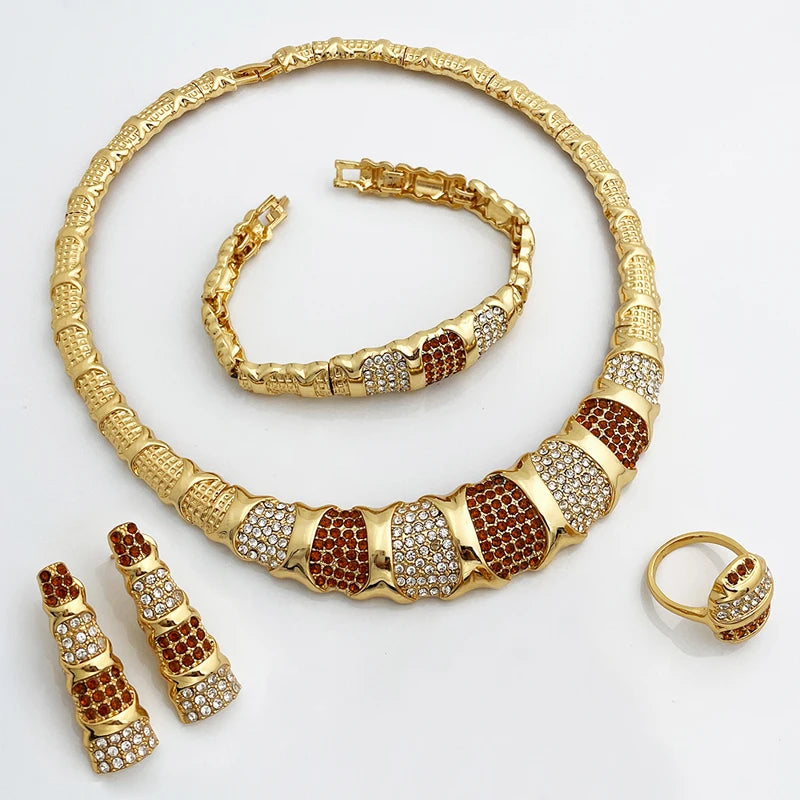 Jewelry Set 18K Gold Plated Luxury Necklace Earrings Bracelet And Ring Set