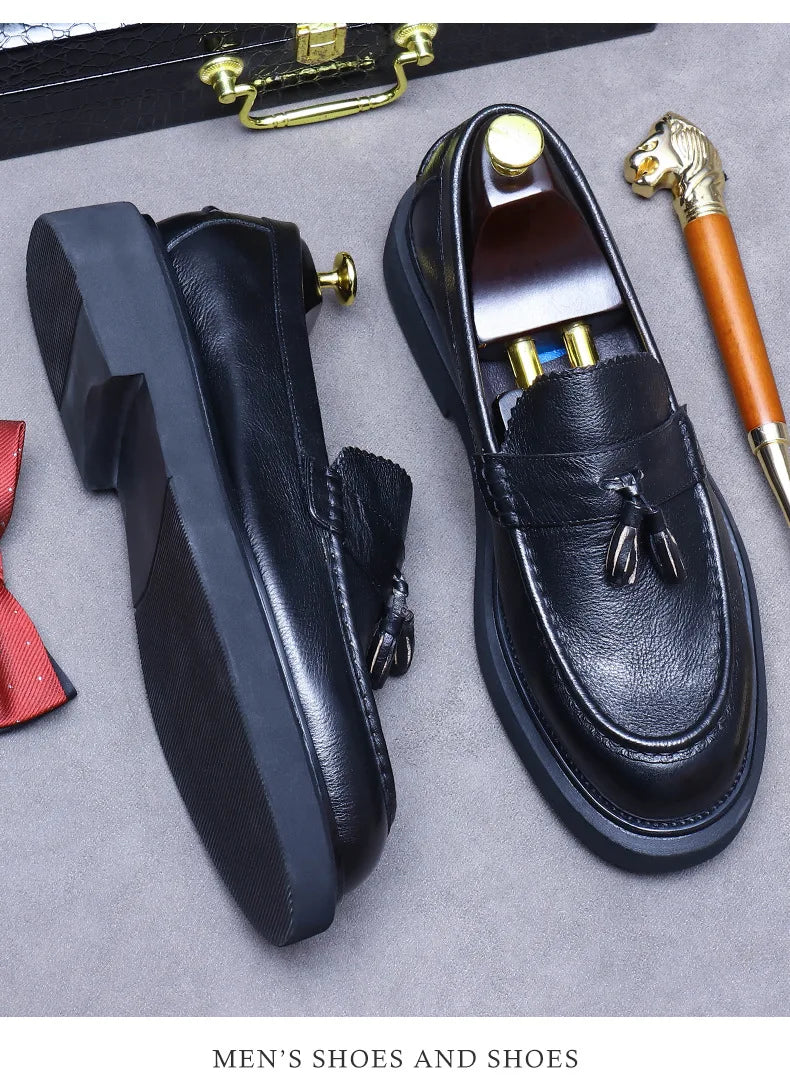 Soft Leather Elegant Mens Dress Loafers Shoes Luxury Genuine Leather Shoes