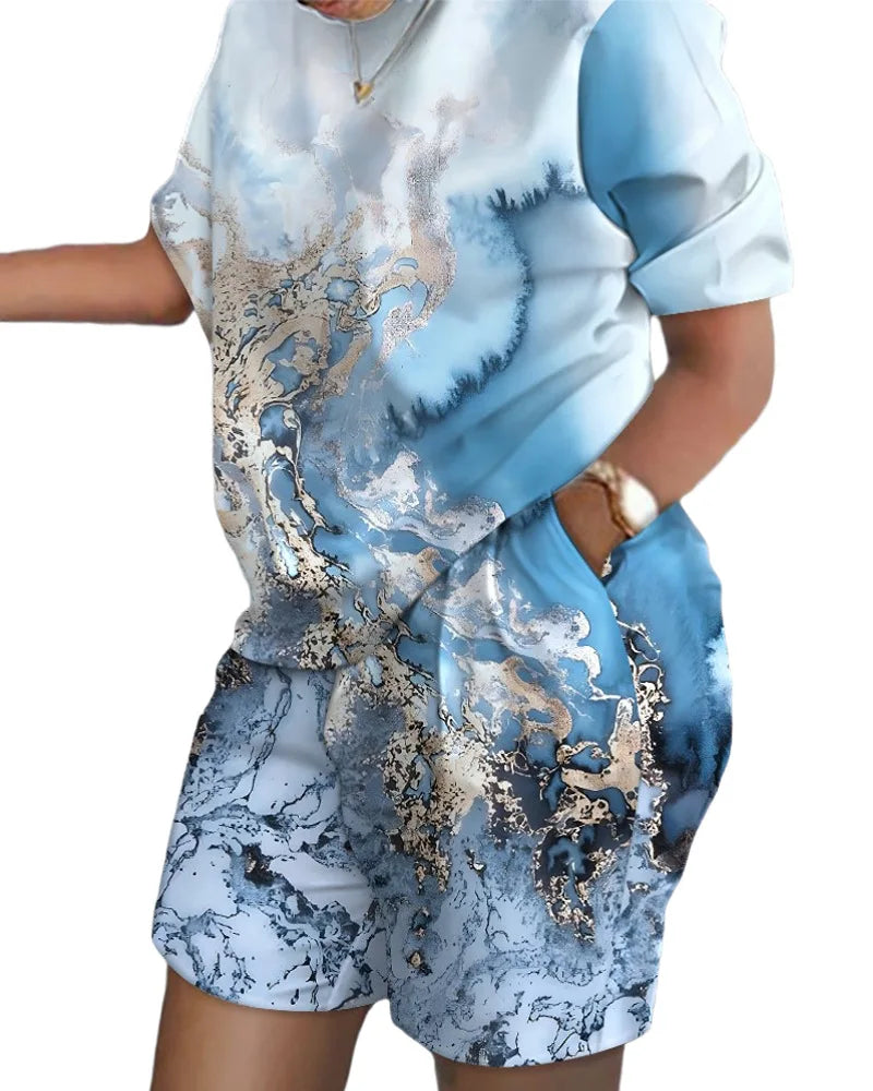 Summer Luxury T-shirt+Shorts 2 Piece Sets Soft Jogging Tracksuit
