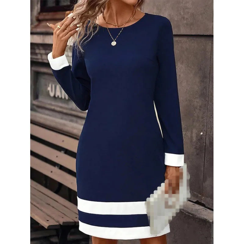 Blocked Dress Long Sleeved Round Neck