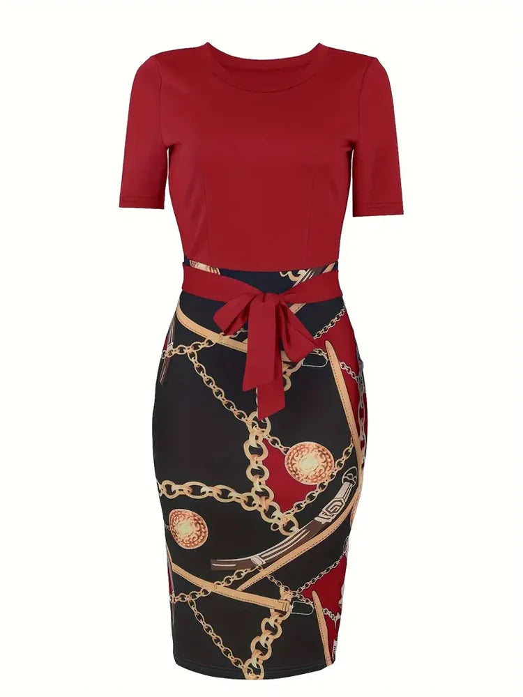 Short Sleeve Round Neck Slight Stretch With Belt