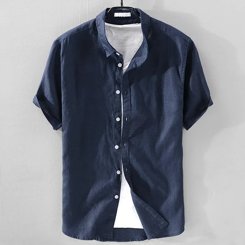 Pure Linen Short Sleeve Shirt For Men