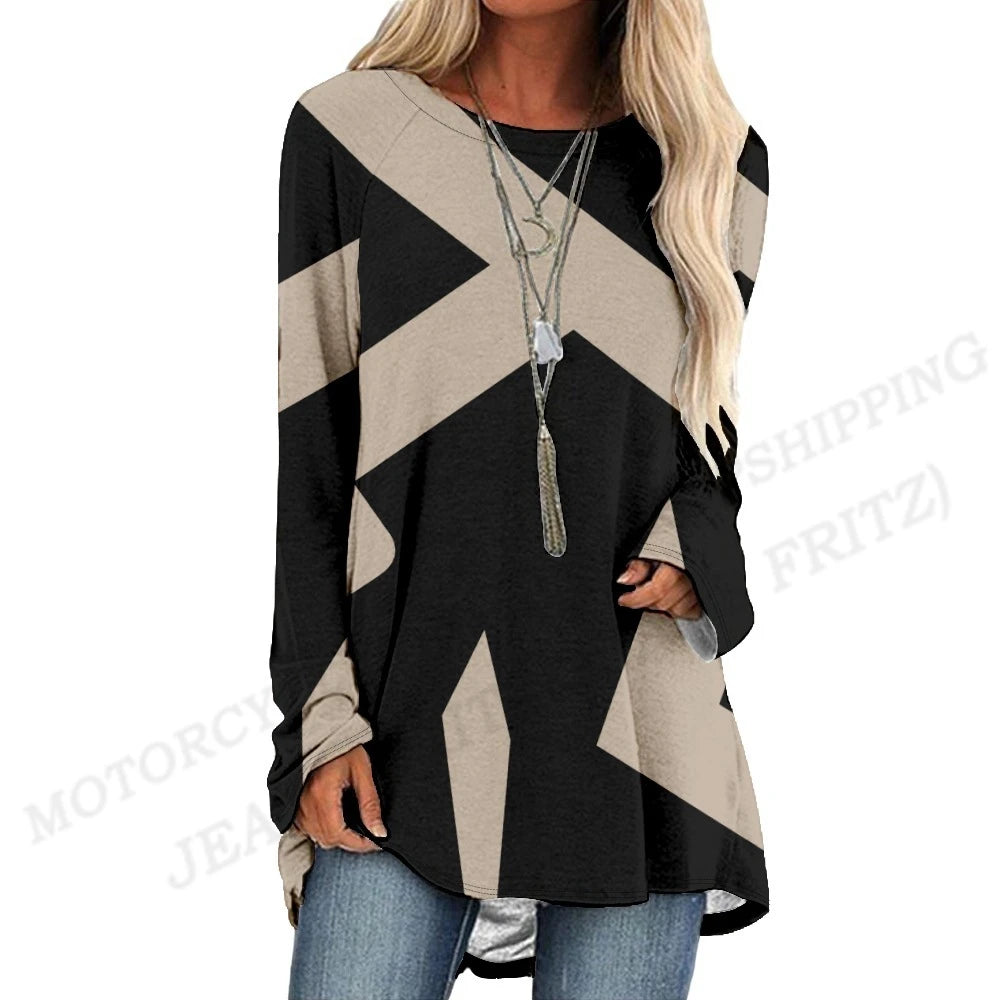 Fashion T-shirt Long Sleeve Tunics Graphic Top