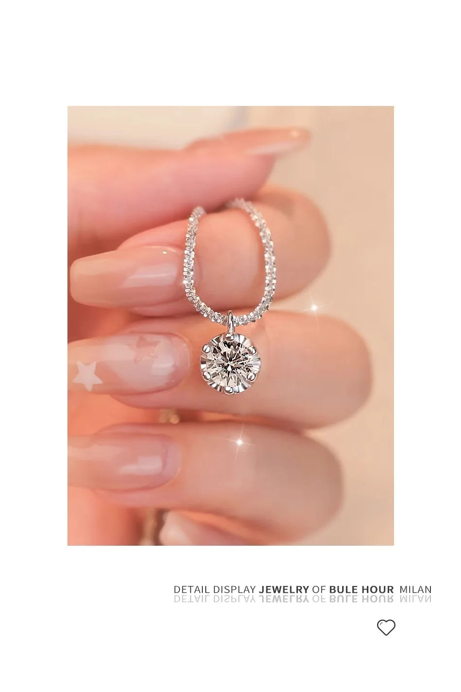 Super Sparkly D Color Moissanite Pendant silver chain plated 18K